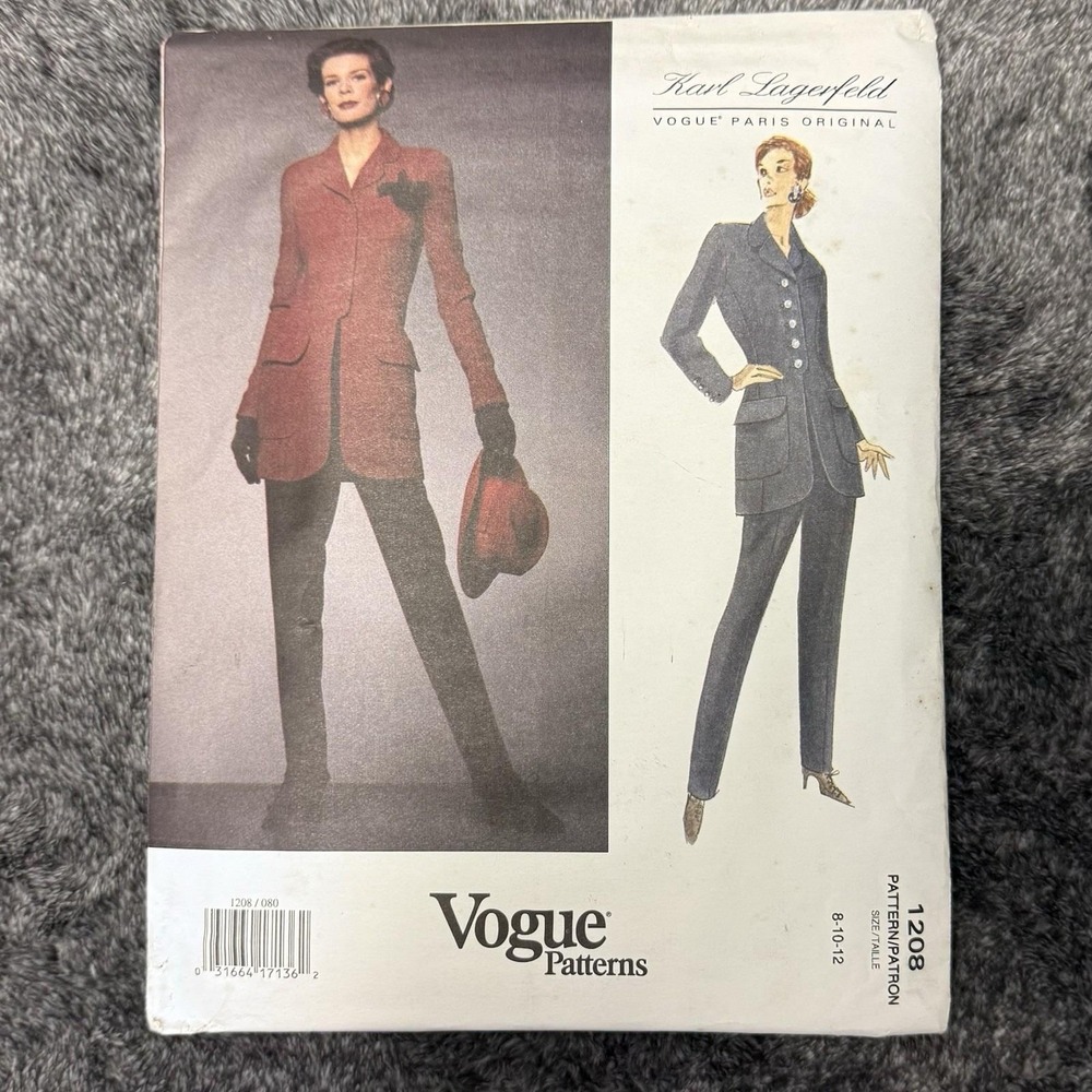 Vogue‎ Vintage Pattern#1208 Karl Lagerfeld Paris, Size 8-10-12, UNCUT w/label!!